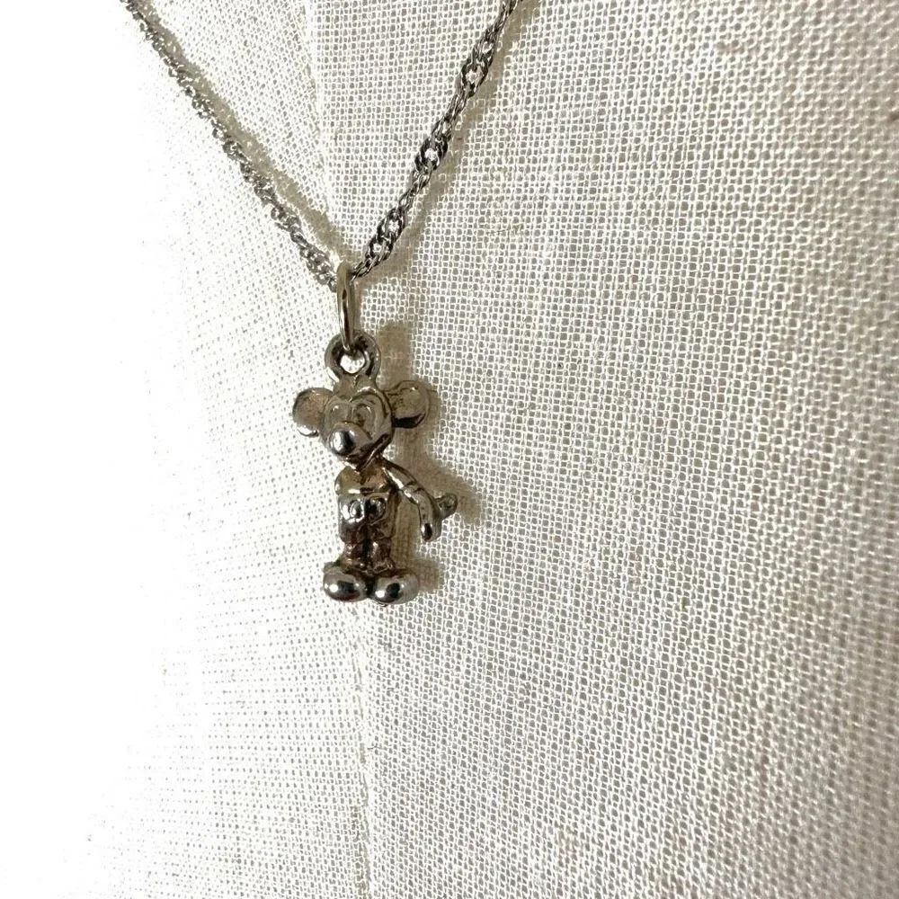 silver tone mickey mouse pendant necklace